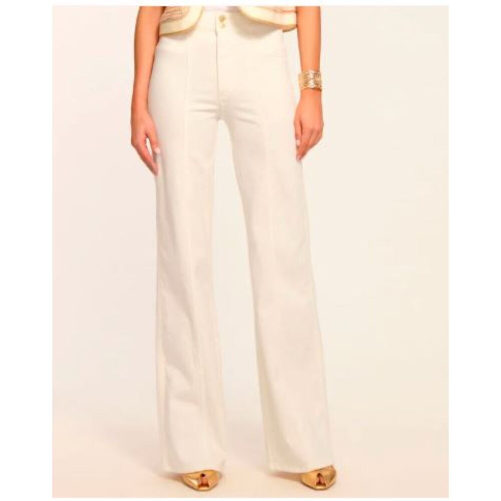 Ramy Brook Women's Tina Wide Leg Double Gold Button Jeans Sz 24 WHITE NWT 295